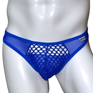 Jockmail‎ Mesh Fishnet Sheer Thong Blue Size M (27-30) JM220 NWT